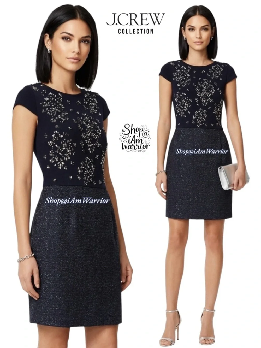 J.Crew Collection Rare Navy Crystal-Embellished Tweed Dress *shop@iAmWarrior
